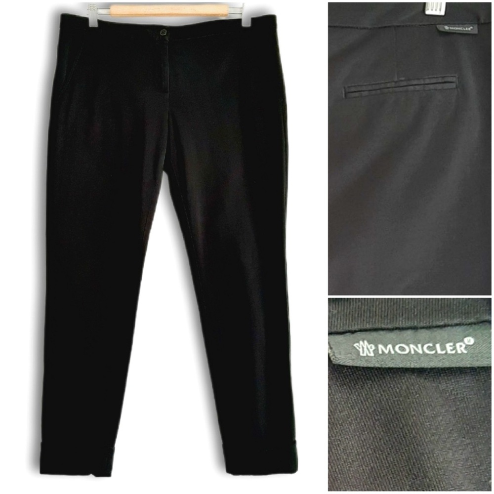 Moncler PANTALONE TROUSERS Black Cropped Ankle Cuffed Hem Sz 46 Large Dry Clean